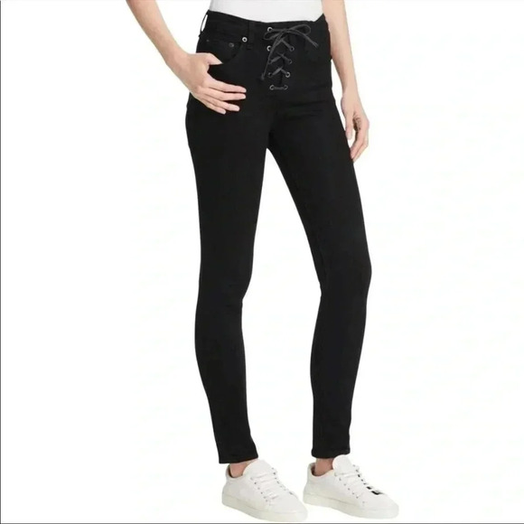 Rag & Bone black laced up skinny jeans in black coal - Picture 1 of 11